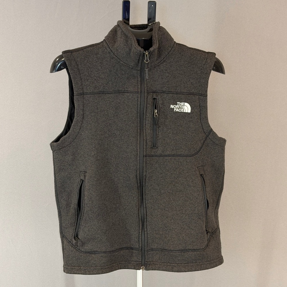 The North Face Fleece Vest Mens Medium Dark Gray Full Zip Pockets Outdoor